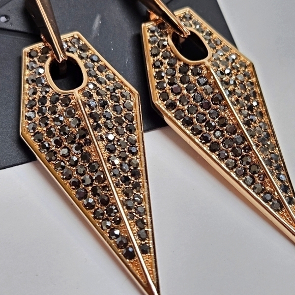 NEW Rebecca Minkoff Blade Collection Earrings Rose Gold-Tone & Black Crystals - Picture 2 of 5